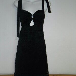 New with Tags (NWT) black patterned lace front keyhole ribbon straps dress